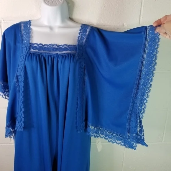 Vtg 70s royal blue long kimono sleeve maxi dress new - Picture 6 of 9